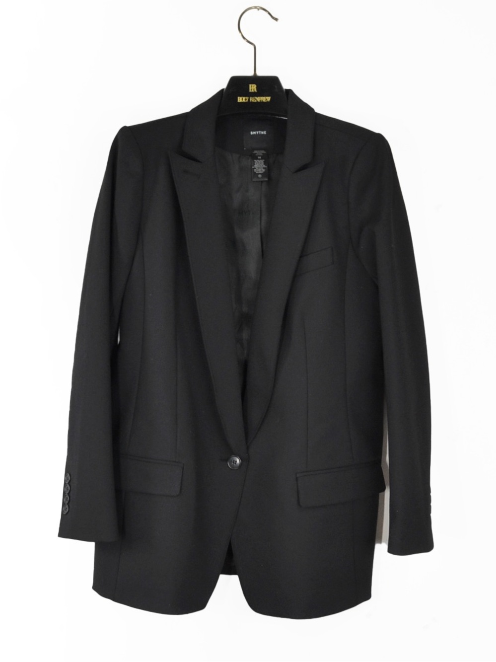 SMYTHE Black Single Button Classic Tailored Suit Blazer Jacket Made in Canada
